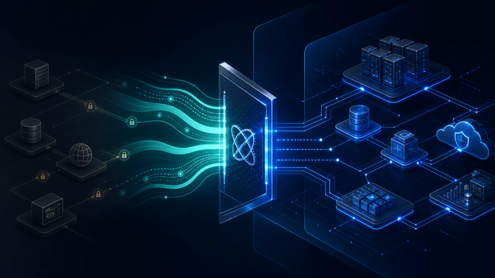 Abstract hybrid TLS gateway connecting legacy services to protected infrastructure segments.